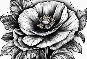 Poppy flower with the date 1/15/22 in Roman numerals tattoo idea