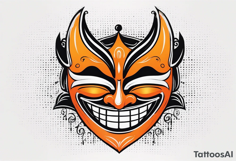 Laughing mask that is orange and black simplistic tattoo idea