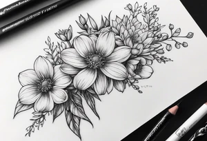 small long stem wildflower bouquet across fott tattoo idea