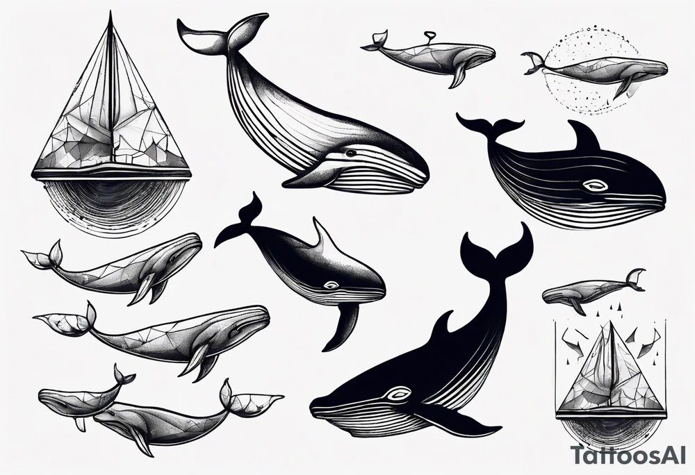 Geometric whale coming out of water tattoo idea