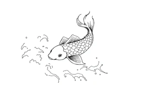 traditional koi fish swimming upstream through turbulent waves tattoo idea