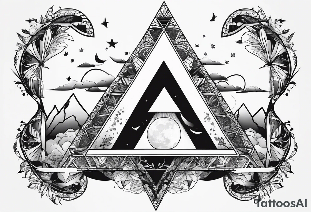 Double triangle with one unclosed delta, crescent moon, swallows tattoo idea Double triangle with one unclosed delta, crescent moon, swallows tattoo idea