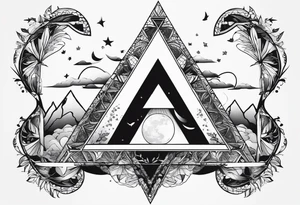 Double triangle with one unclosed delta, crescent moon, swallows tattoo idea