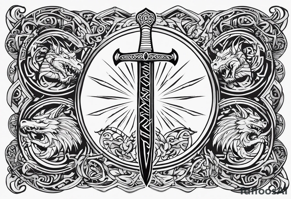 Viking valhalla sword shield dragon tattoo idea