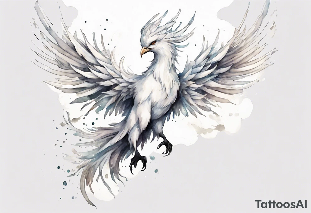 a white phoenix wearing a small crown, flying in the air tattoo idea a white phoenix wearing a small crown, flying in the air tattoo idea