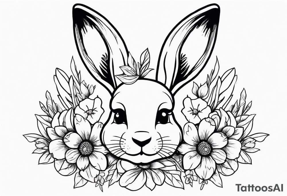 bunny head with flowers around it tattoo idea