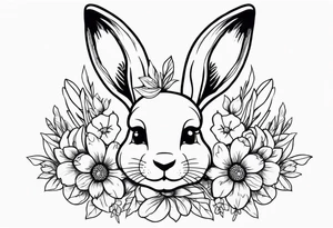 bunny head with flowers around it tattoo idea