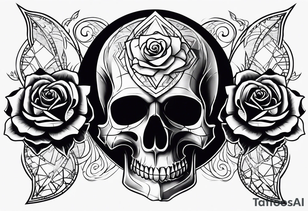 1 skull, 3 roses, metal music, masonic symbol tattoo idea