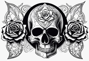 1 skull, 3 roses, metal music, masonic symbol tattoo idea