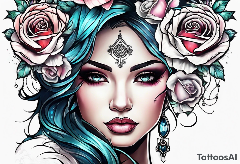 detroit city , with ♍️ symbol and roses tattoo idea