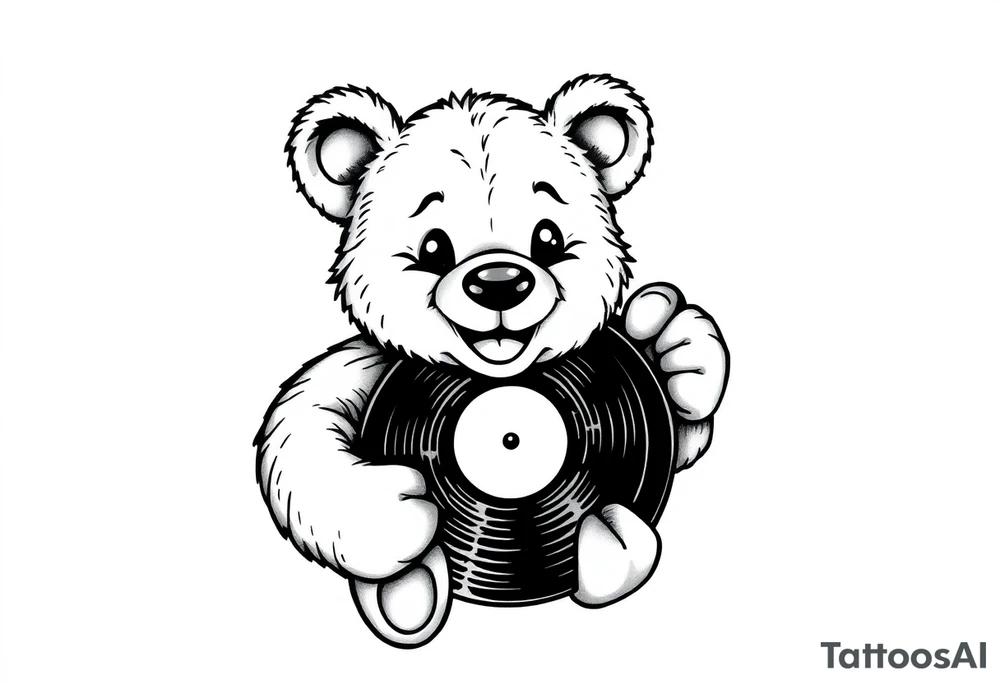 smiling cartoon teddy bear holding a vinyl record tattoo idea smiling cartoon teddy bear holding a vinyl record tattoo idea