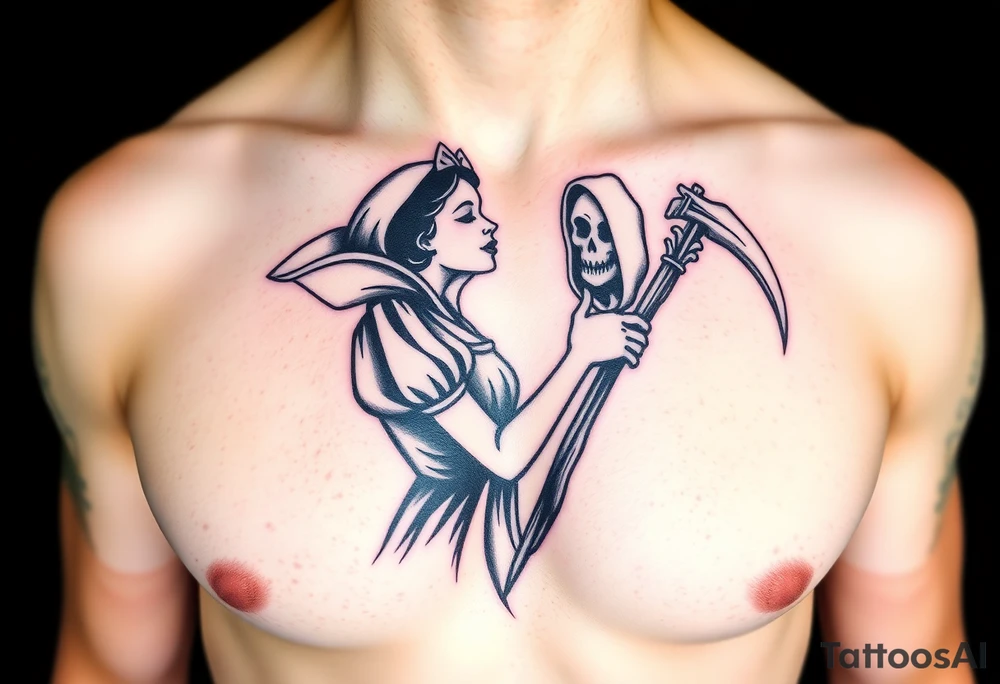 Snow White kiss of death kissing grim reaper tattoo idea