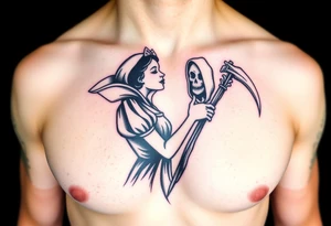 Snow White kiss of death kissing grim reaper tattoo idea