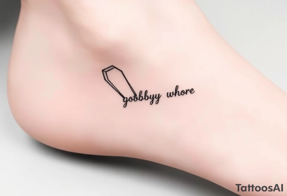 A peanut in a coffin with the words goodbye whore tattoo idea