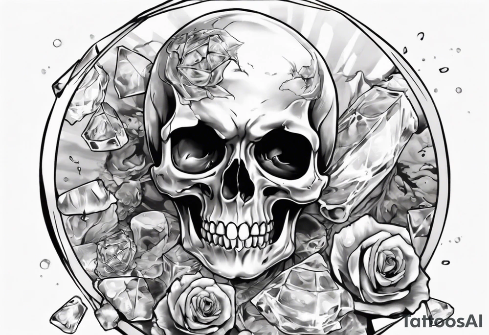 A happy, looking to the left scull, inside the glass with ice and piece of lime tattoo idea