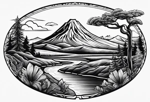 Pacific Northwest landscape, father son and daughter. Mexican American inspiration tattoo idea