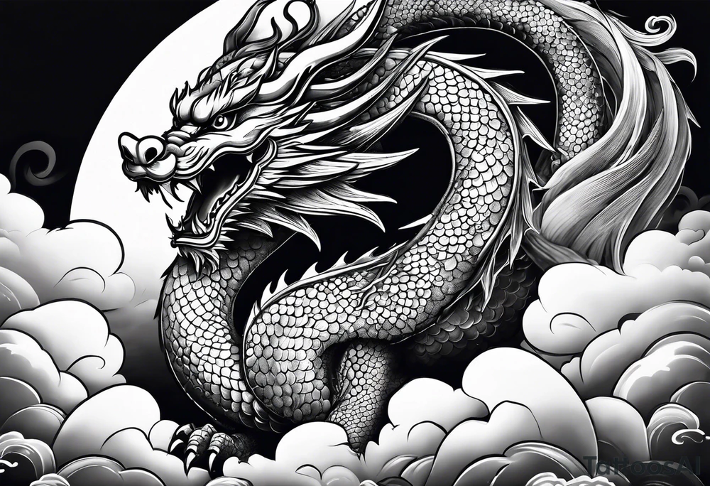 asian dragon holding a sphere, surrounded by cloud tattoo idea