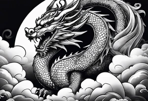 asian dragon holding a sphere, surrounded by cloud tattoo idea