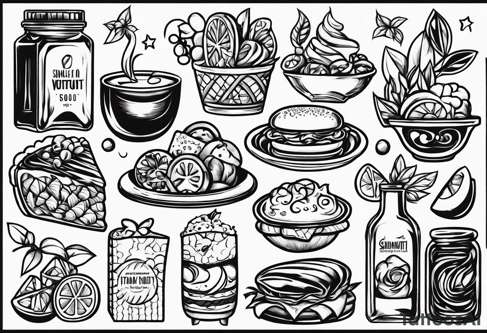 Variety simple line food flash sheet tattoo idea