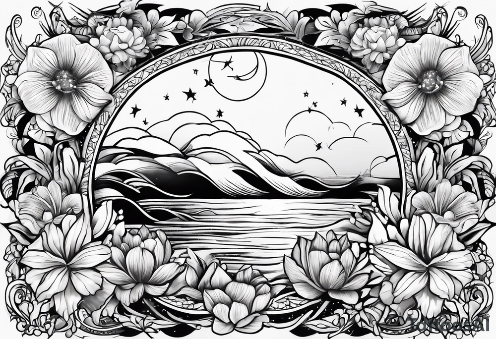 sea, night, flower, republic dominicana tattoo idea
