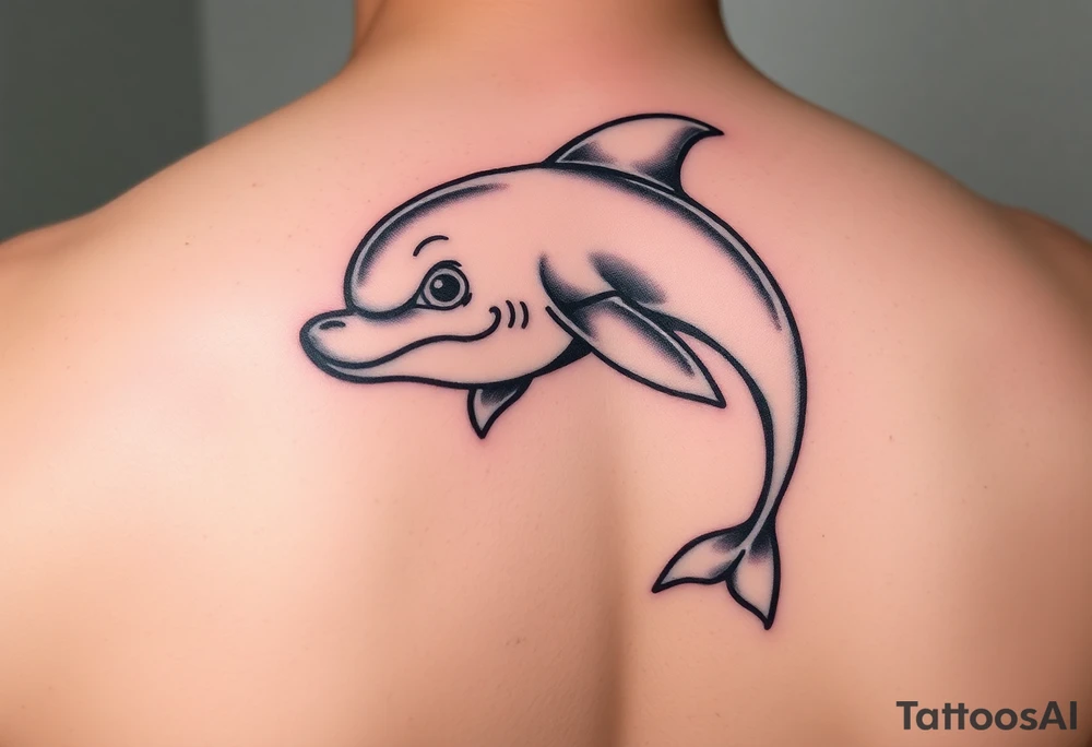 Cartoon dolphin with a mischievous face tattoo idea
