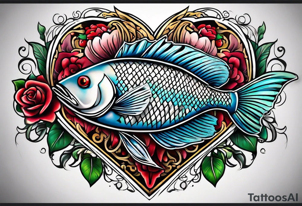 pescado adentro de un corazón tattoo idea