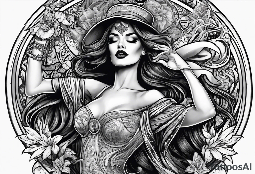 woman dancing with death tattoo idea