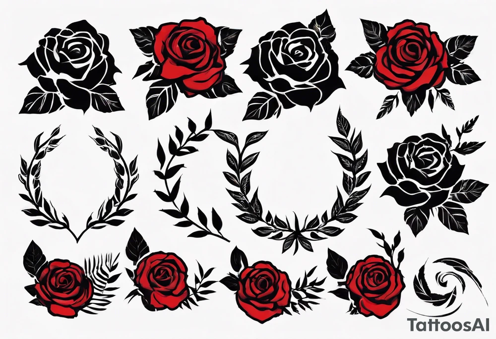 wreaths of red and black roses with leaves tattoo idea