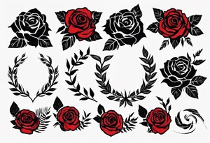 wreaths of red and black roses with leaves tattoo idea