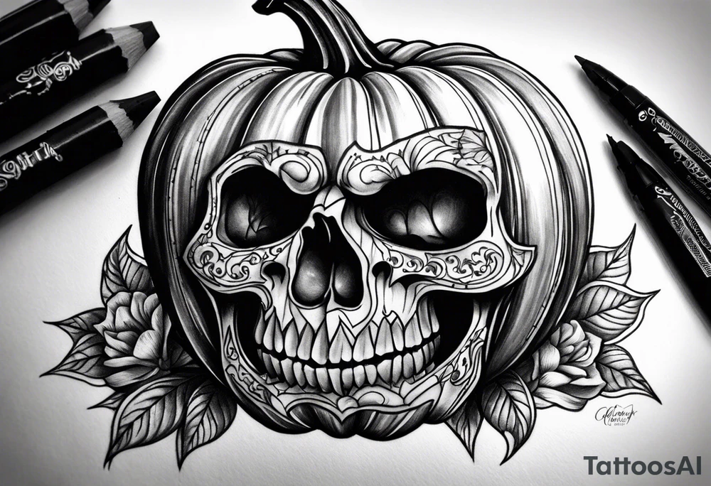 Anglais
dessine-moi un tatouage noir et blanc d'une citrouille avec une tête de mort qui fait peur
draw me a black and white tattoo of a pumpkin with a scary skull tattoo idea