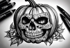 Anglais
dessine-moi un tatouage noir et blanc d'une citrouille avec une tête de mort qui fait peur
draw me a black and white tattoo of a pumpkin with a scary skull tattoo idea