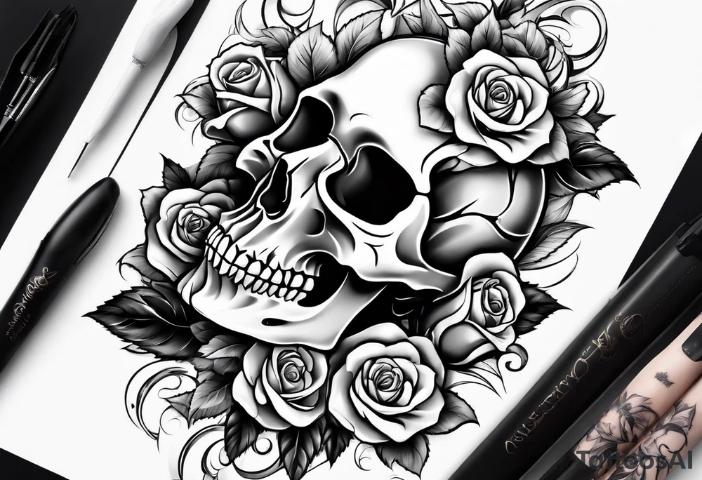 skull and roses tattoo idea