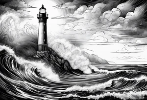 lighthouse in a storm tattoo idea