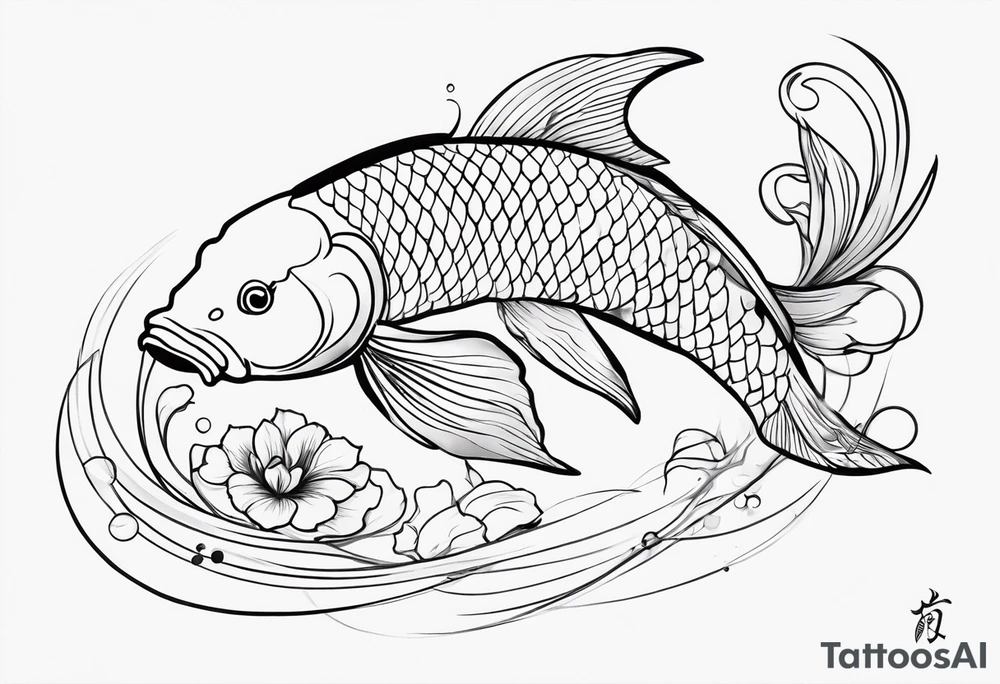 Koi fish swimming around Taurus birth flower tattoo idea