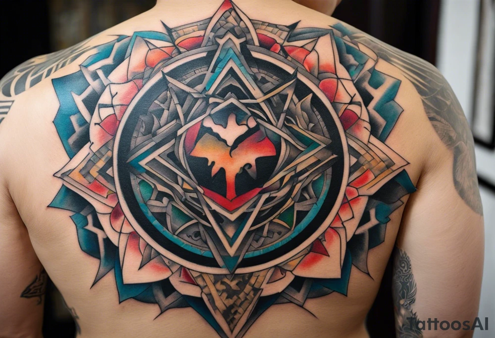 Wide tattoo that appears to be bursting out of the skin, symbolizing freedom. The tattoo should be vibrant and dynamic, with bold lines and colors that evoke a sense of liberation and empowerment. Consider incorporating elements such as broken chains, or other symbols of freedom. The tattoo should be visually striking and thought-provoking, inviting the viewer to reflect on the importance of personal freedom. tattoo idea