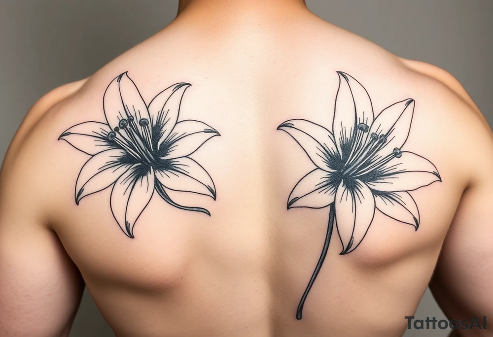lillies, realistic, black and white, sleeve tattoo idea