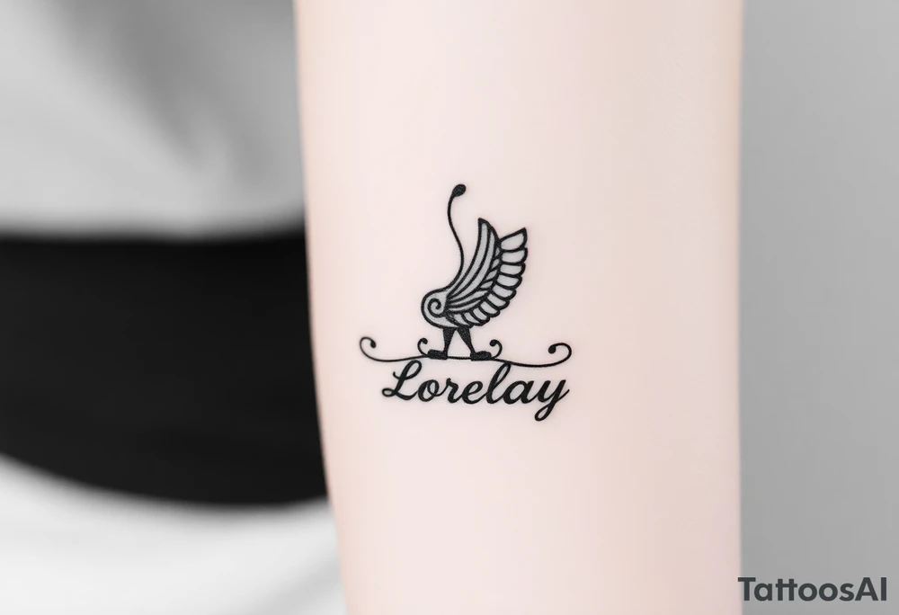 Crea un diseño significativo sobre la cultura egipcia y que tenga el nombre escrito por de bajo del diseño el nombre de mi hermana Lorelay tattoo idea