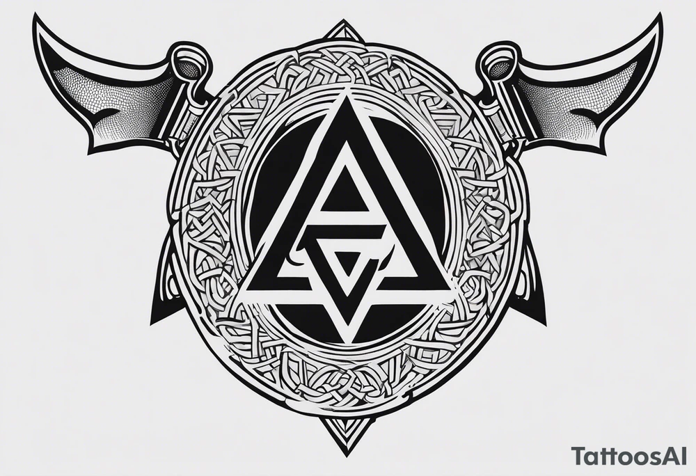Valhalla sword shield axe Valknut fog tattoo idea