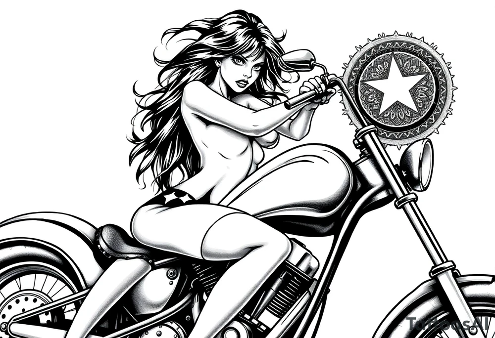 naked girl on motorcycle, slut, angry tattoo idea