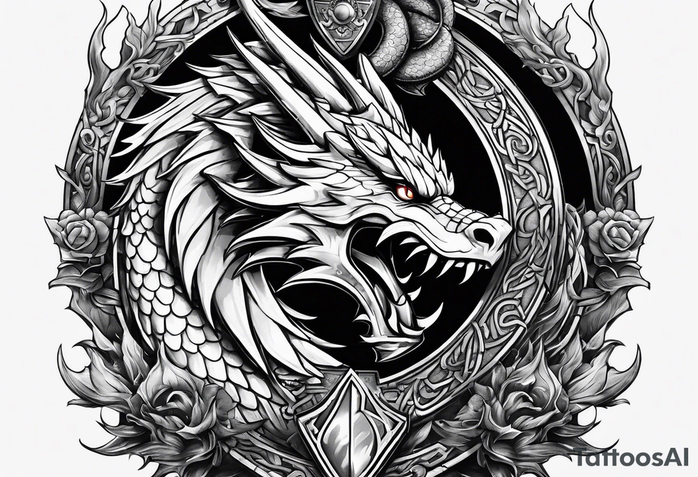 Valhalla sword shield dragon tattoo idea