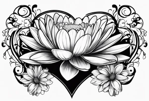 Daisy and water lily heart tattoo idea