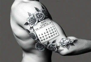 A Calendar showing 12th April with roses and the name oscar tattoo idea