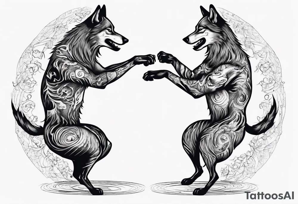 two wolves dancing on their hind legs. tattoo idea