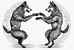two wolves dancing on their hind legs. tattoo idea