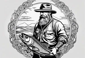 fisherman standing full body simple outline tattoo idea