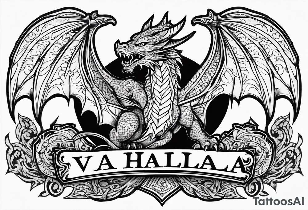 Valhalla sword shield dragon axe tattoo idea