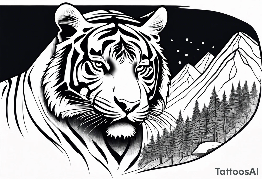 tiger in mountains tattoo idea