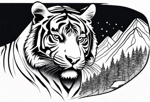 tiger in mountains tattoo idea