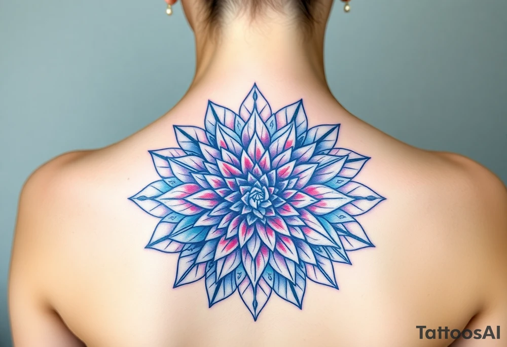 Long back mandala with a dahlia tattoo idea