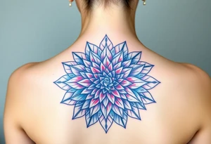Long back mandala with a dahlia tattoo idea